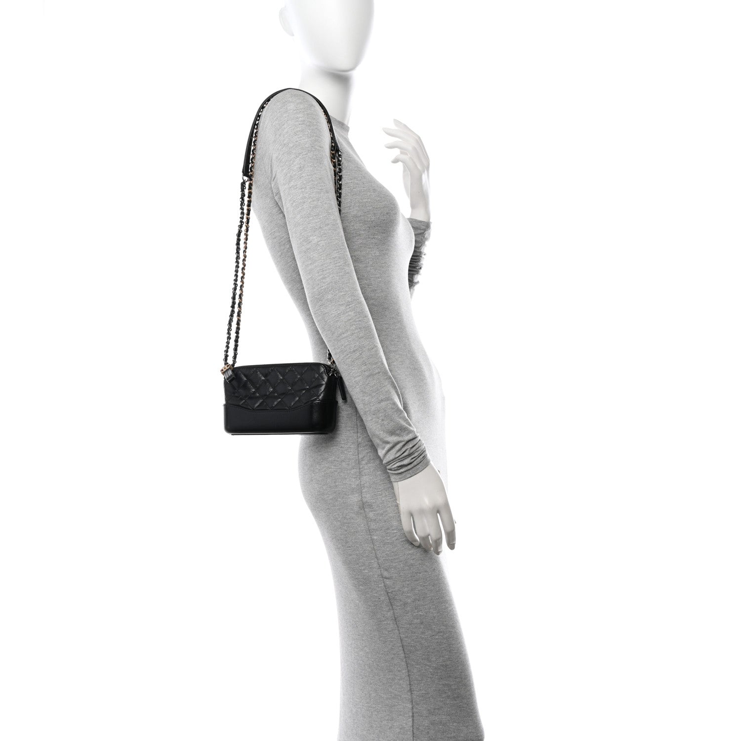 Chanel Aged Calfskin Quilted Small Gabrielle Clutch With Chain Black 2 of 15