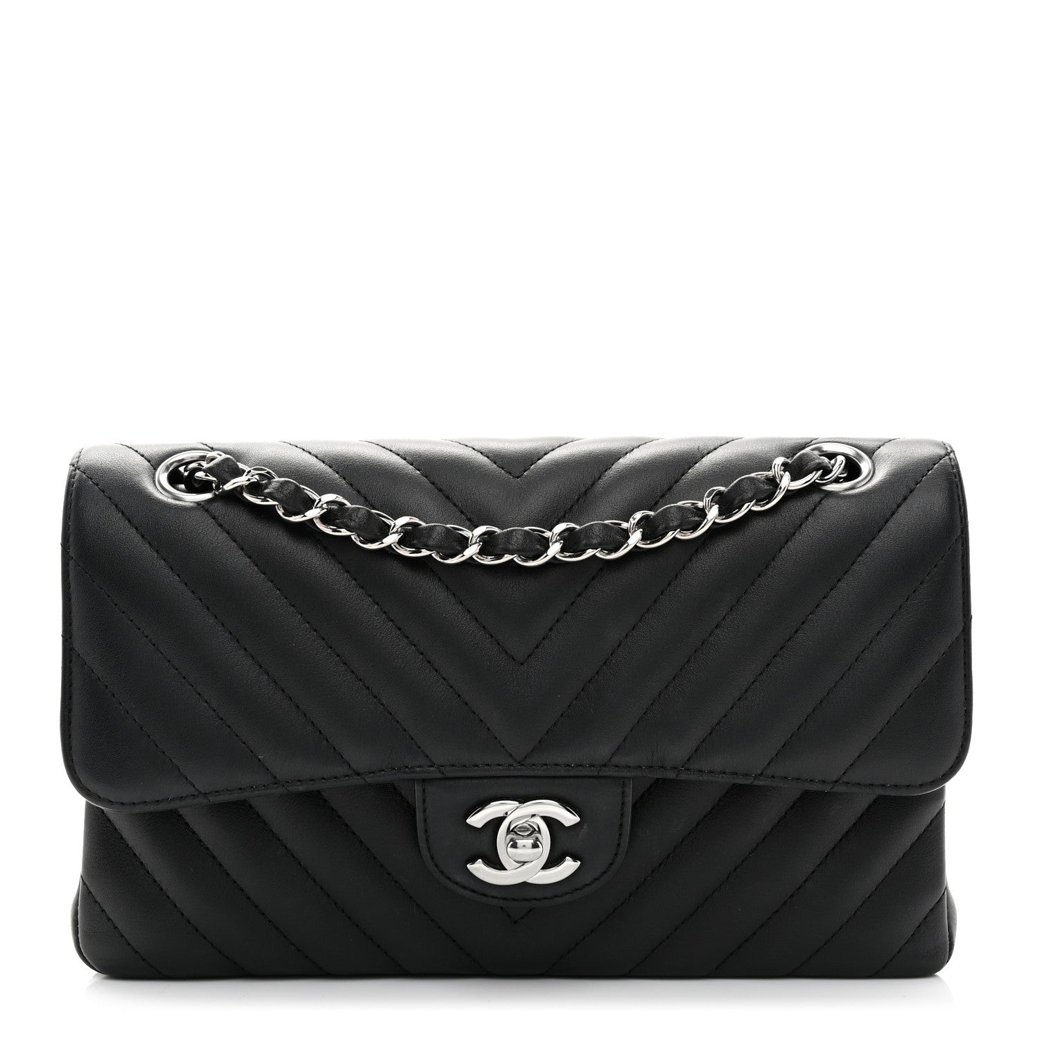 Chanel Calfskin Chevron Quilted Small Double Flap Black 1 of 10