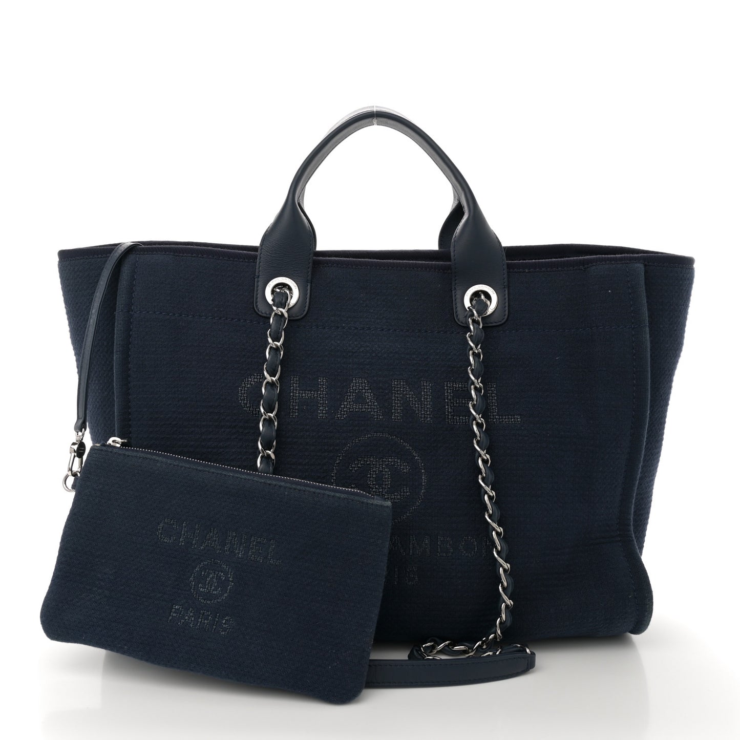 Mixed Fibers Calfskin Medium Deauville Tote Dark Blue