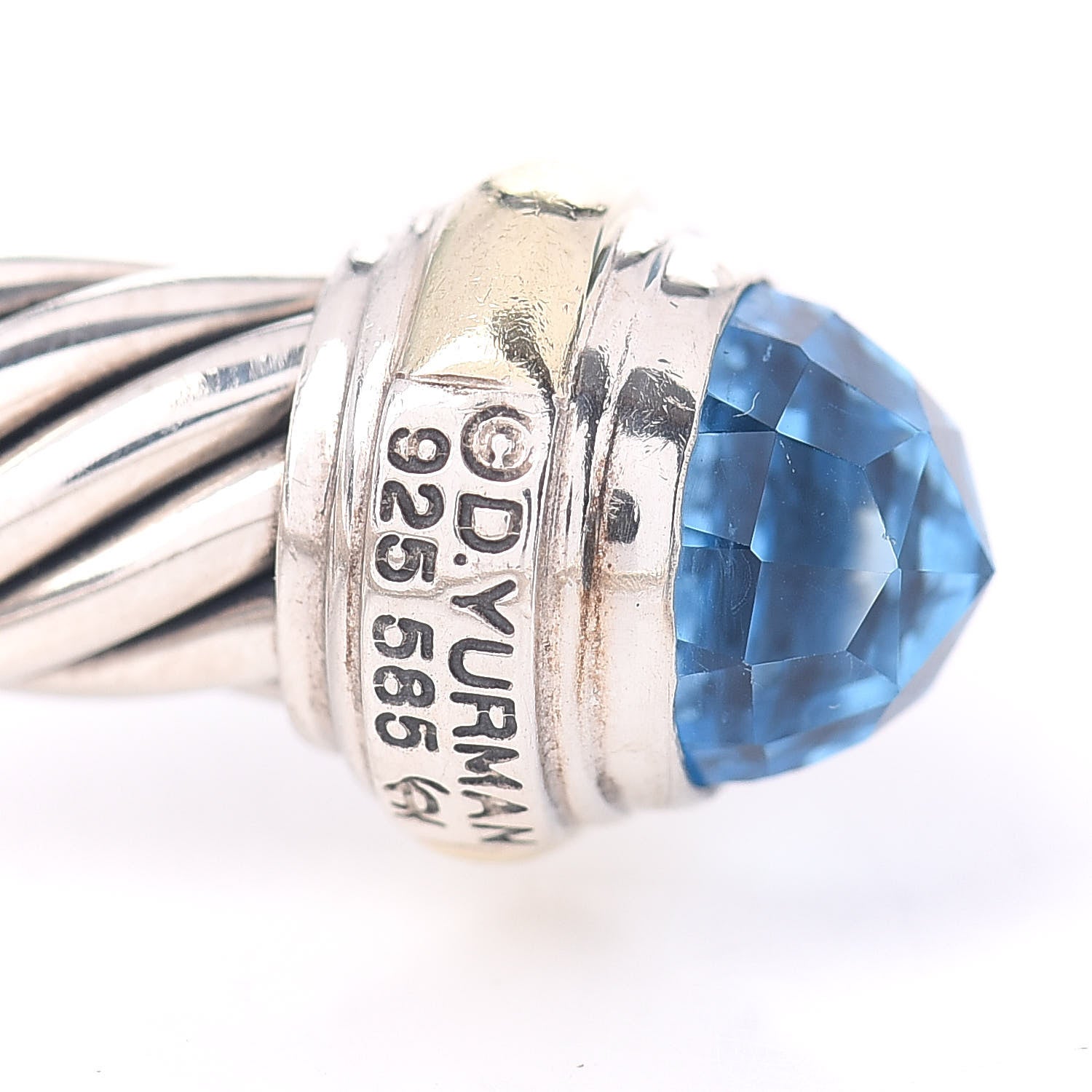 David Yurman Sterling Silver 14K Yellow Gold Blue Topaz 7mm Cable Classics Bracelet 4 of 4