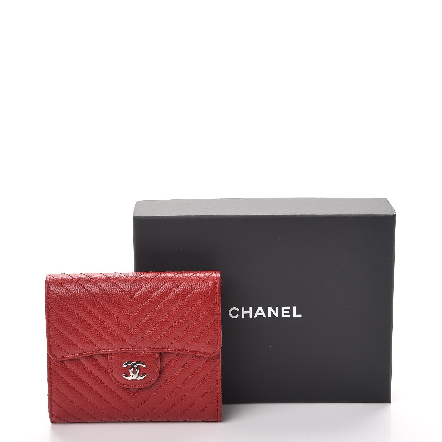 Chanel Caviar Chevron Quilted Compact Flap Wallet Dark Red 9 of 9