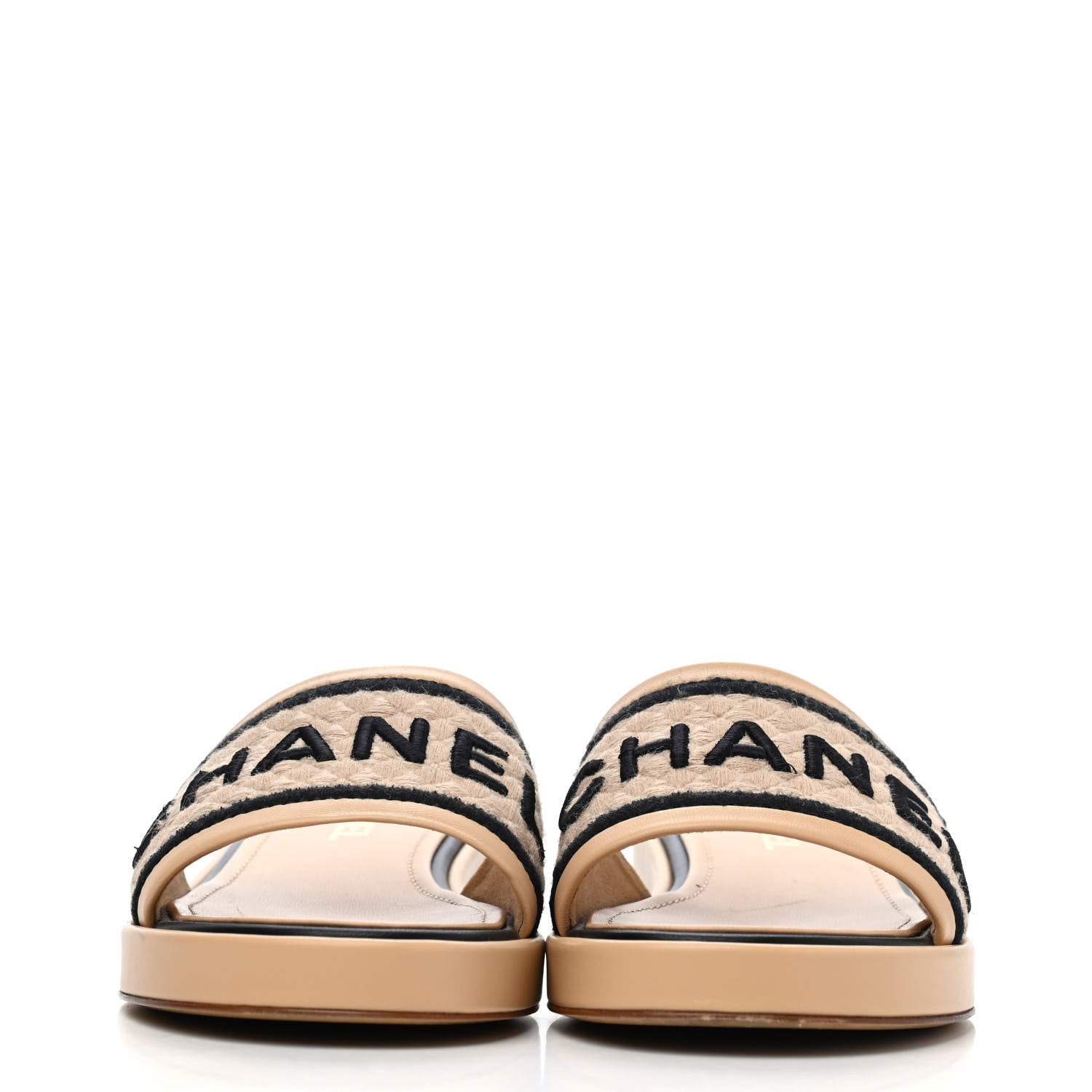 Chanel Lambskin Embroidered Logo Mules 41 Beige Black 2 of 4