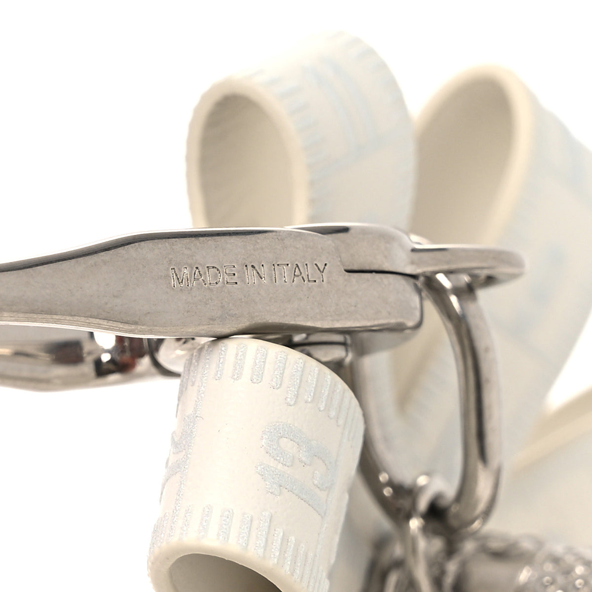 Smooth Calfskin Daisy Charm Key Ring White
