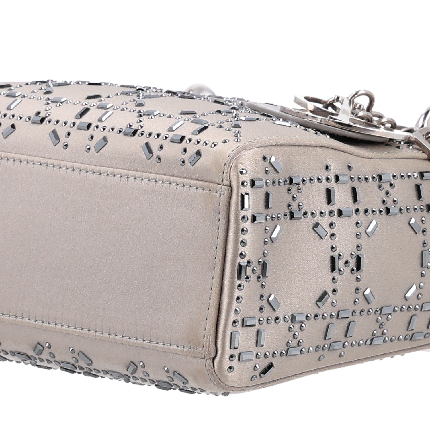 Christian Dior Satin Crystal Cannage Mini Lady Dior Gray 10 of 10