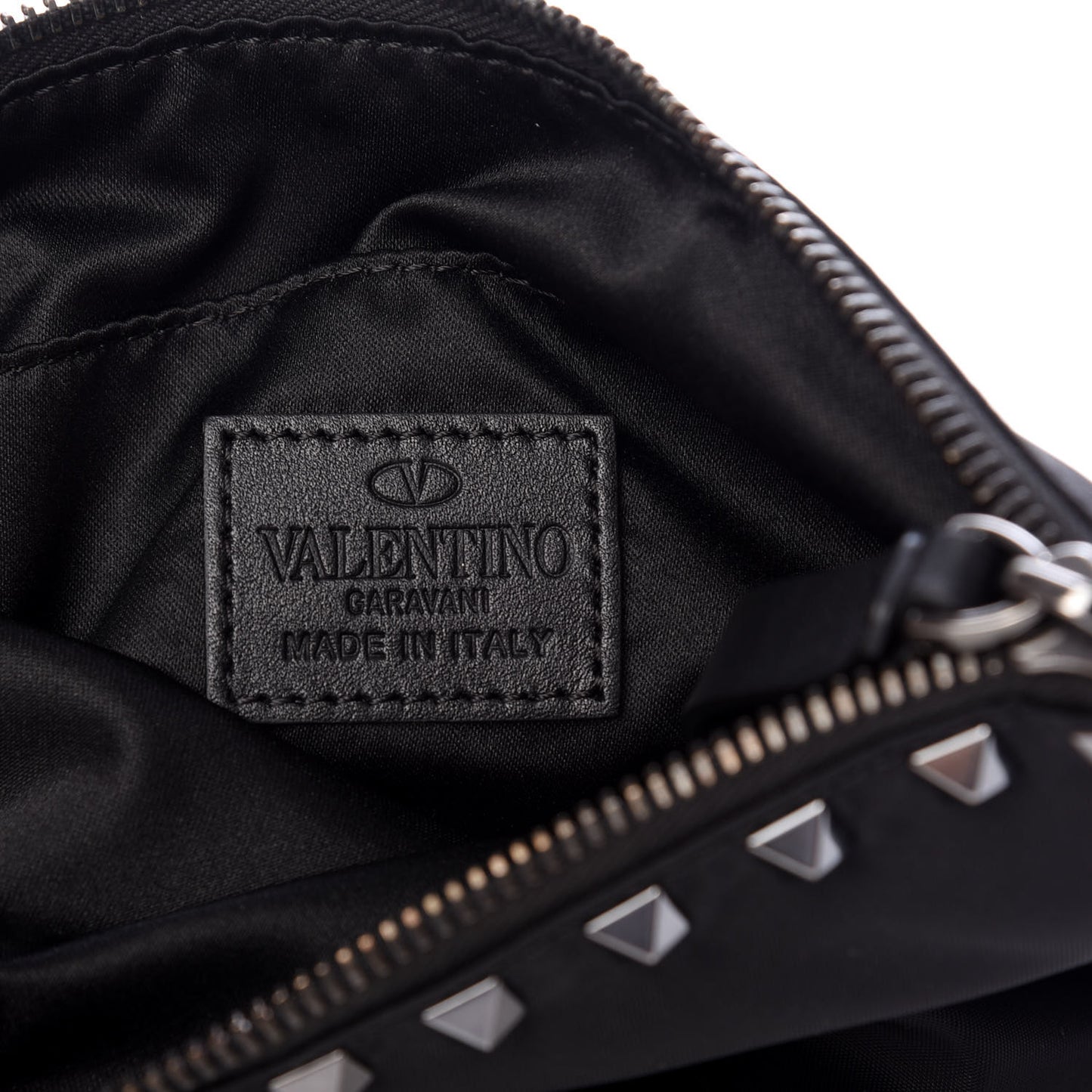 Nylon Rockstud Zip Pouch Black