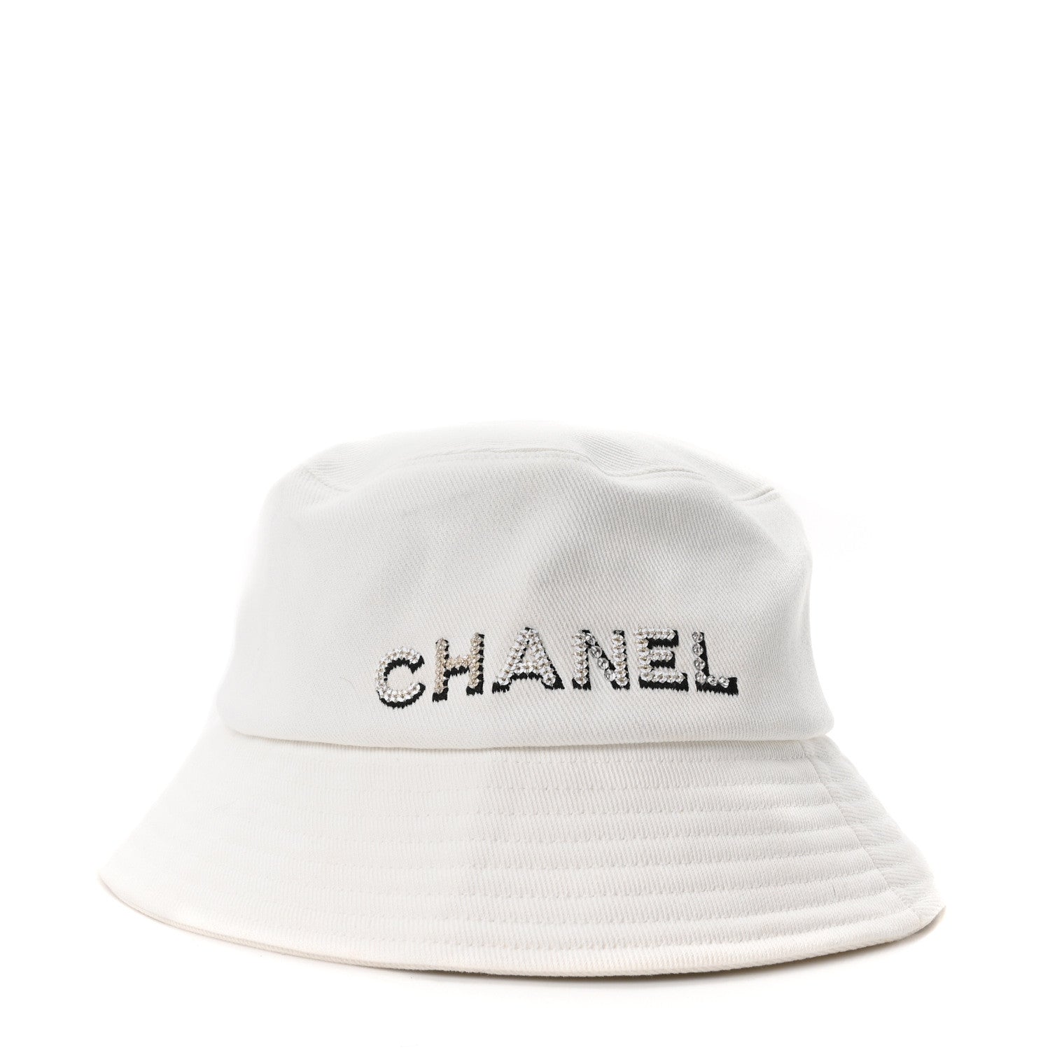 Chanel Denim Sequin Cloche Logo Bucket Hat M White 1 of 8