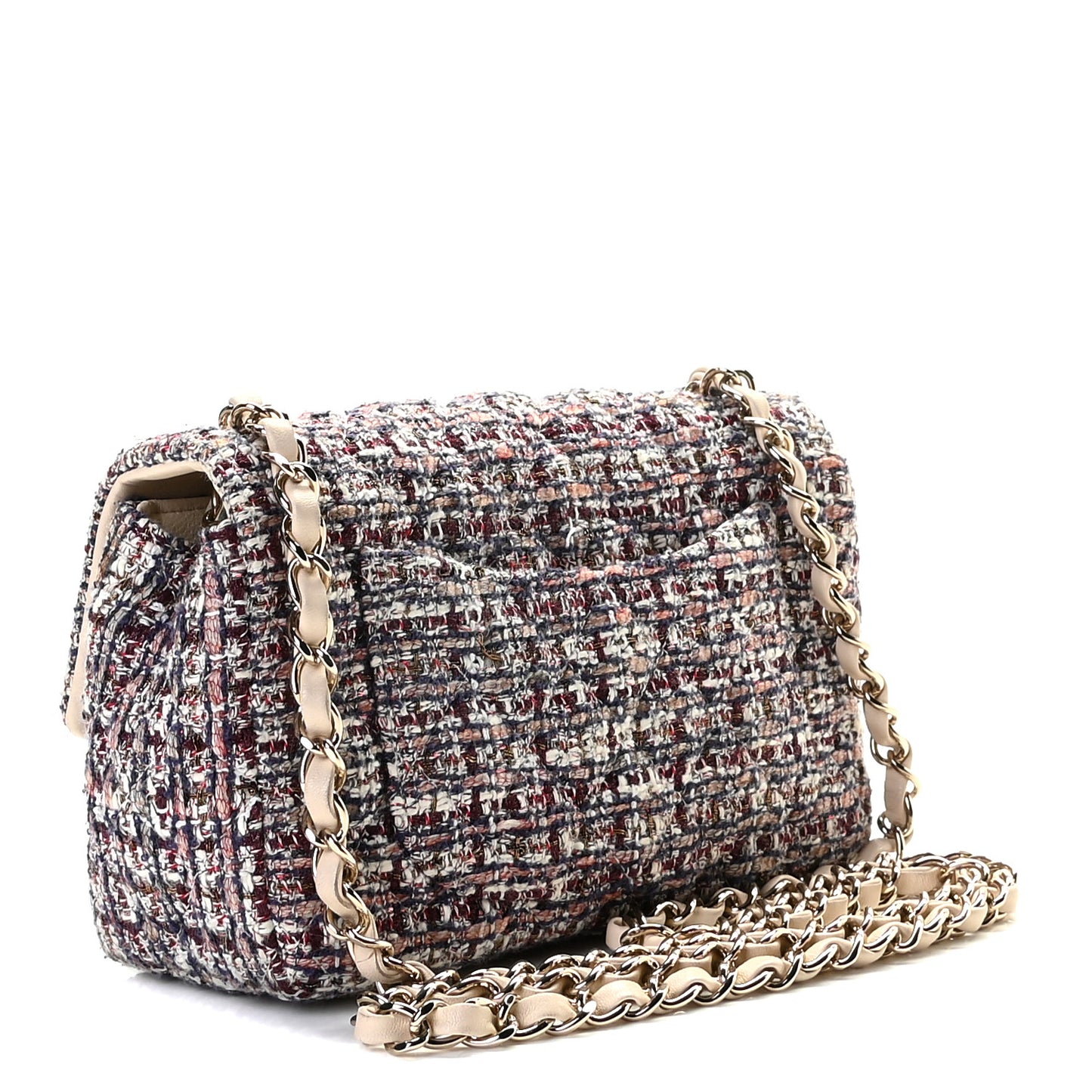 Tweed Quilted Mini Rectangular Flap Pink