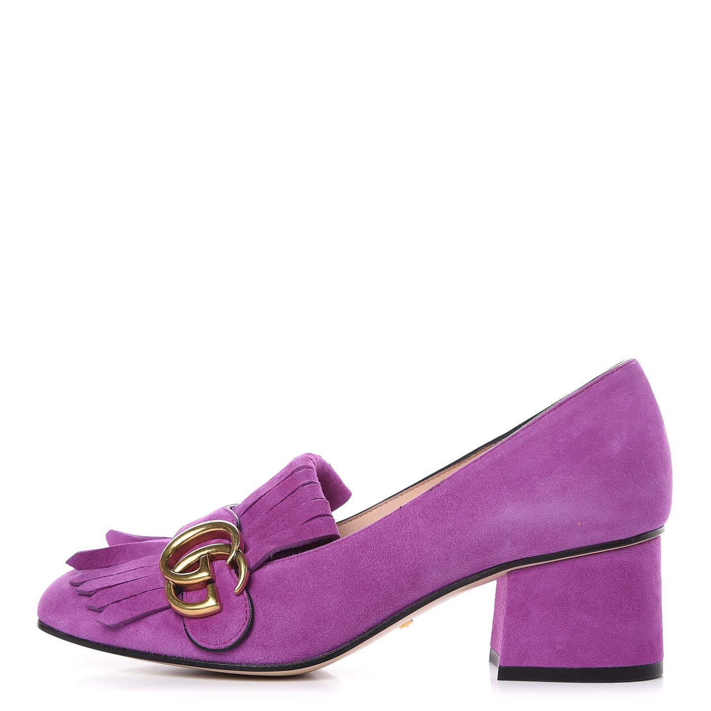 Kid Scamosciato GG Marmont Fringe 50mm Loafer Pumps 35 Purple