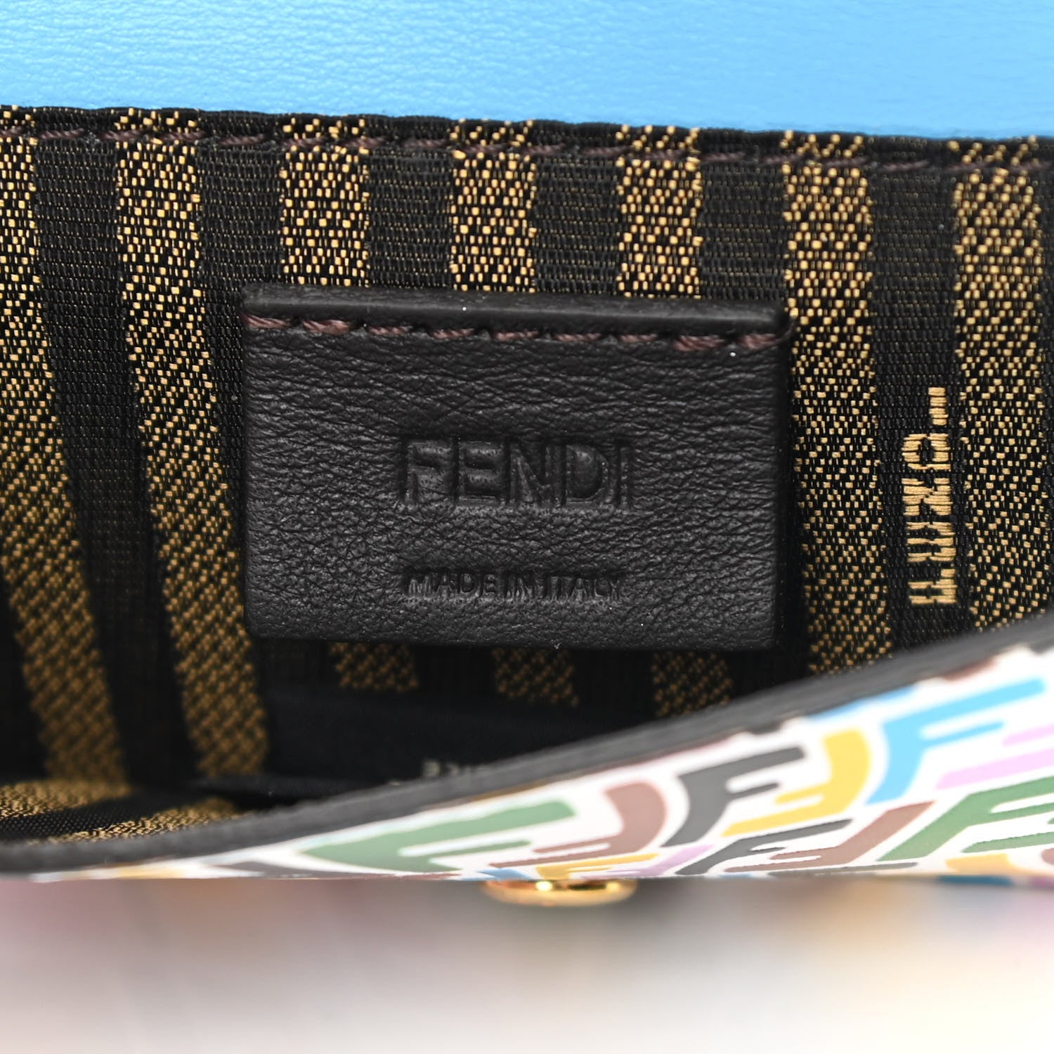 Fendi X SARAH COLEMAN Vitello Liberty Ceylon Micro FF Fish Eye Embossed Fold Over Card Holder Wallet Multicolor Cyber Blue 7 of 10