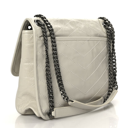 Saint Laurent Crinkled Calfskin Matelasse Monogram Medium Niki Chain Satchel Ivory 3 of 9