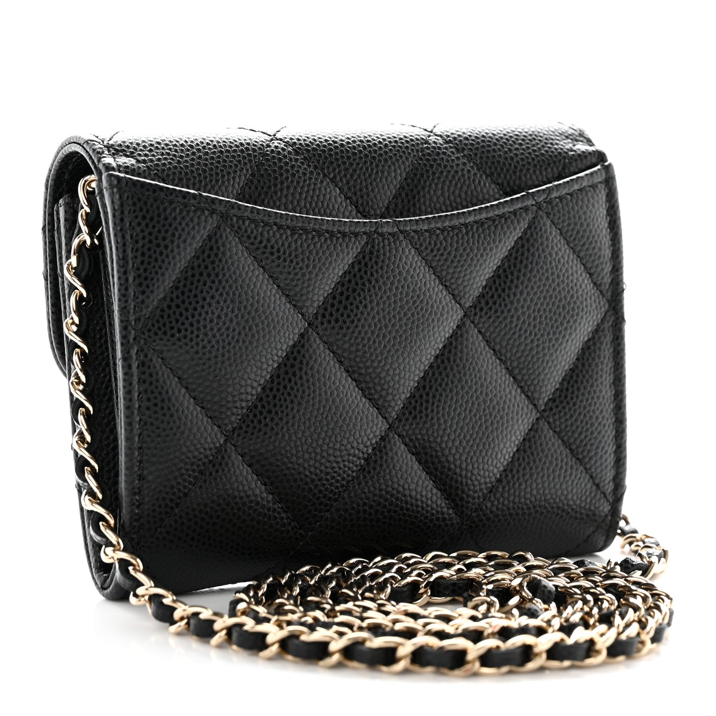 Caviar Quilted Flap Card Holder On Chain Black