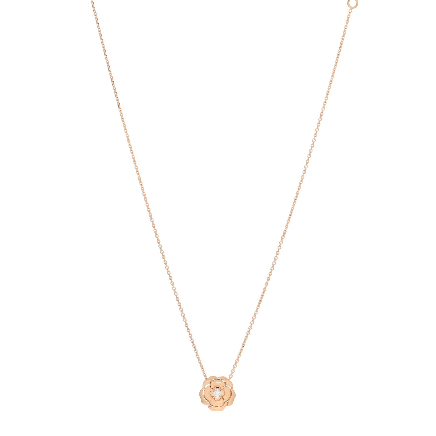 Chanel 18K Rose Gold Diamond Extrait de Camelia Pendant Necklace 1 of 6