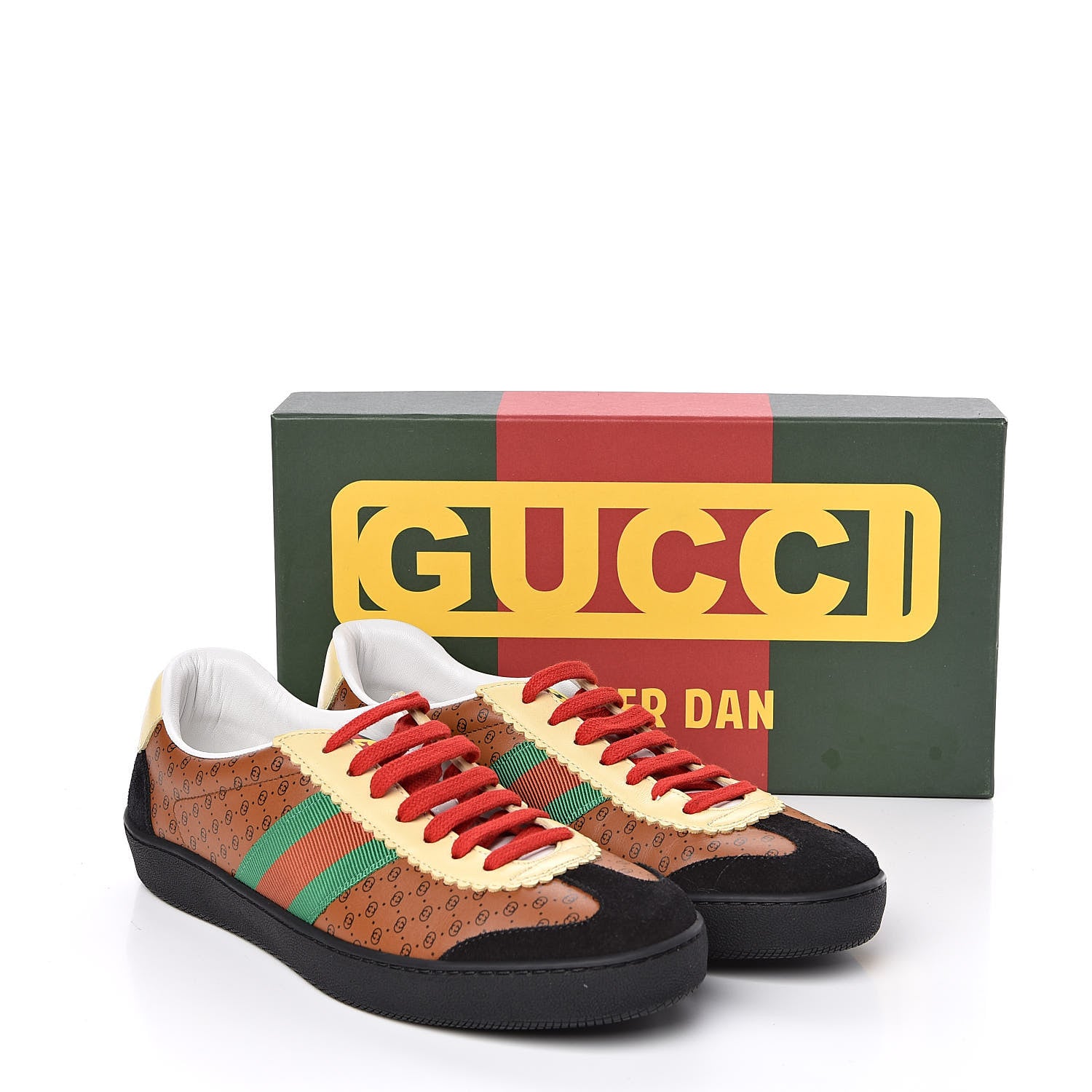 Gucci X DAPPER DAN Calfskin Suede GG Micro Monogram Womens G74 Sneakers 39.5 Black Cuir Burro 10 of 10