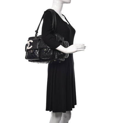 Chanel Calfskin Quilted Large Cambon Multipocket Reporter Black White 2 of 9