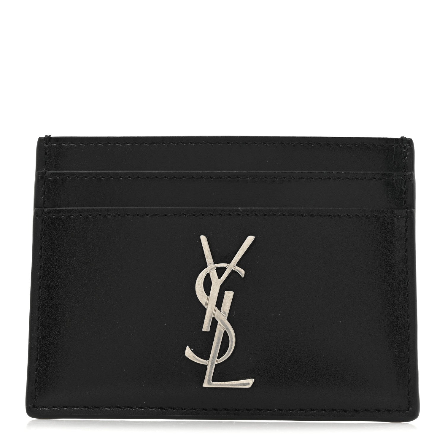 Saint Laurent Calfskin Monogram Credit Card Case Black 1 of 7