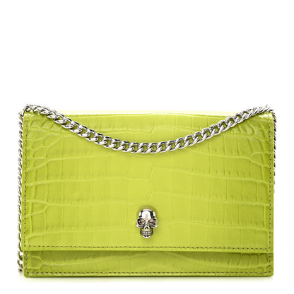 Alexander McQueen Calfskin Crocodile Embossed Skull Mini Crossbody Bag Lichen 1 of 11