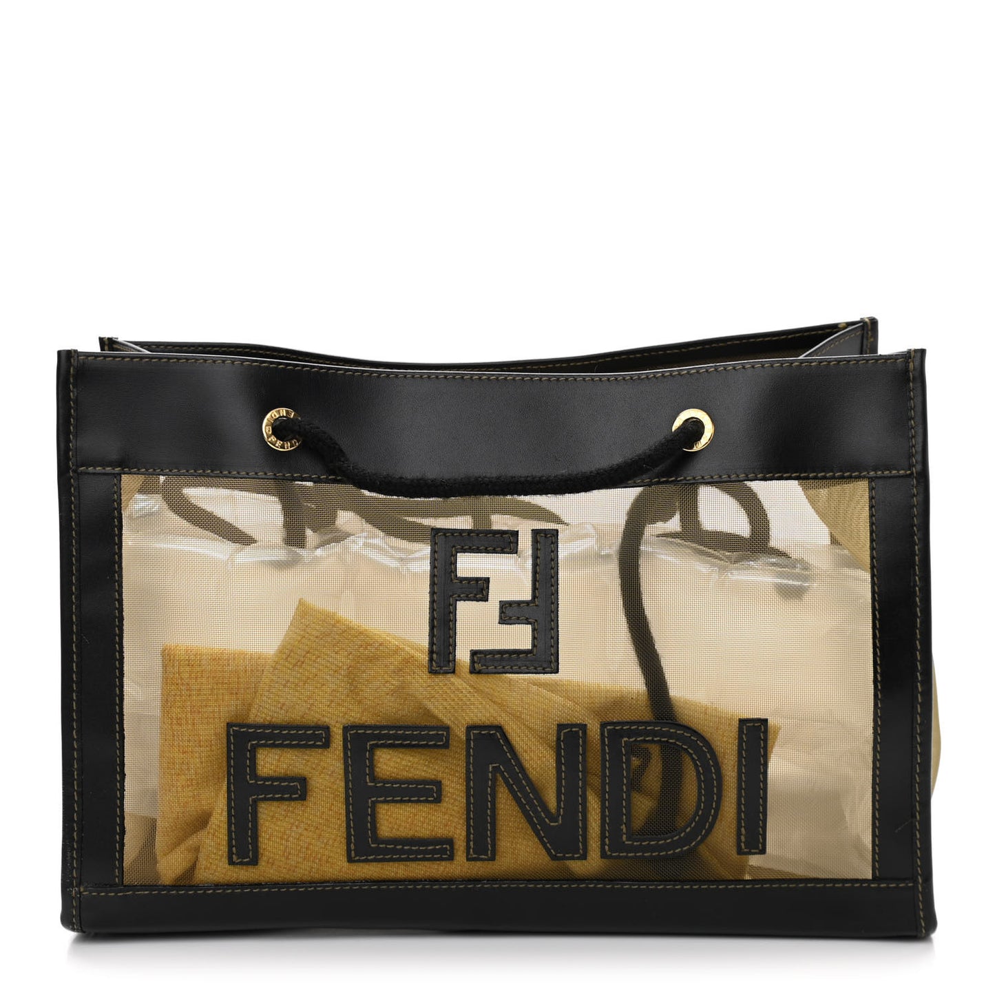 Calfskin Mesh FF Shoulder Tote Black