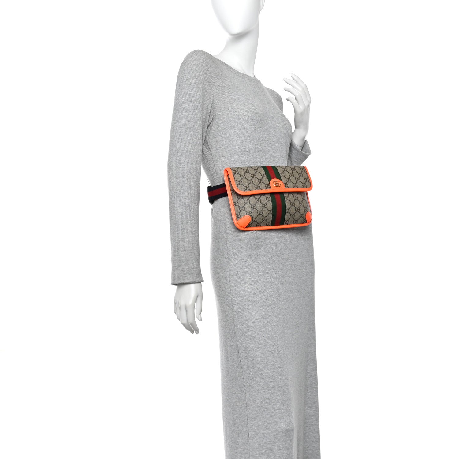 Gucci GG Supreme Monogram Web Small Ophidia Belt Bag Beige Ebony Orange Fluo 2 of 10
