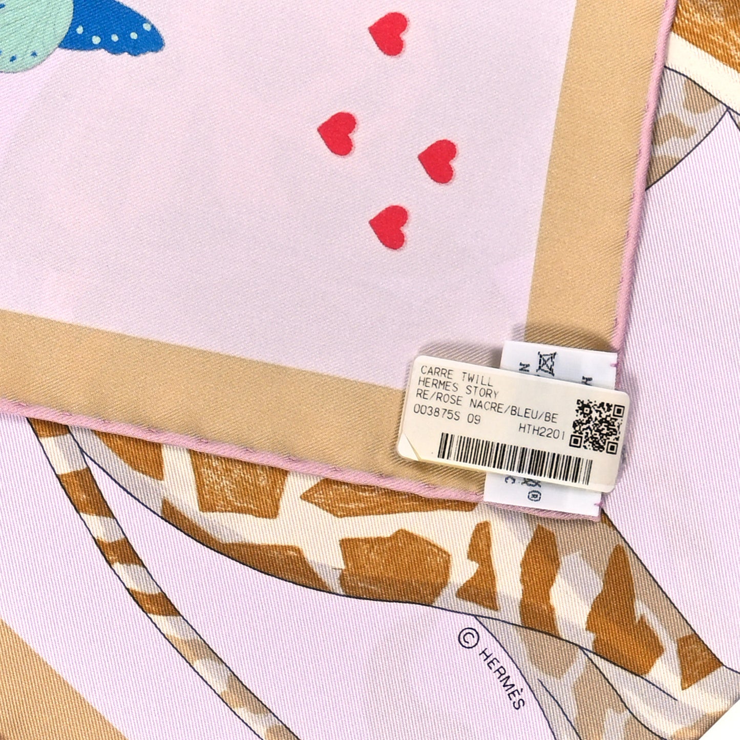 Silk Story Scarf 90 Rose Nacre Bleu Beige
