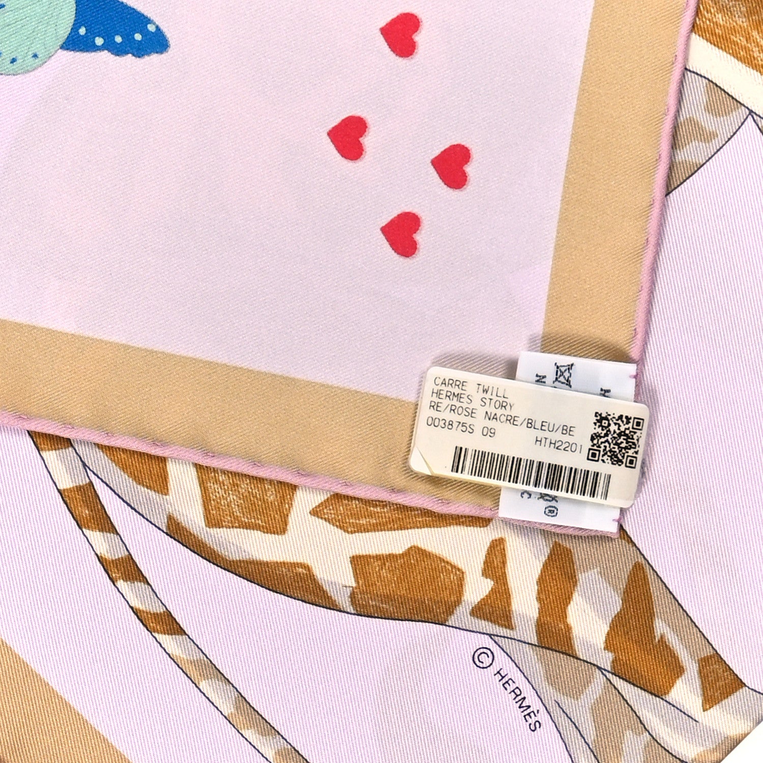 Hermes Silk Story Scarf 90 Rose Nacre Bleu Beige 3 of 3