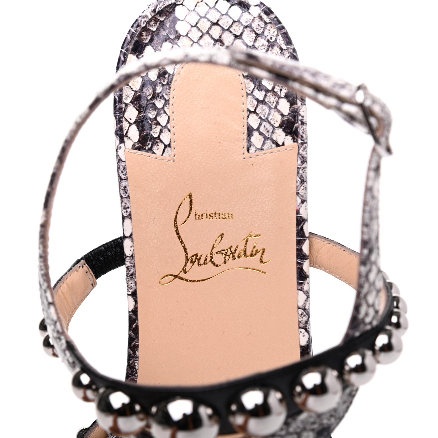 Nappa Watersnake Print Galeria Flat Sandals 39.5 Black