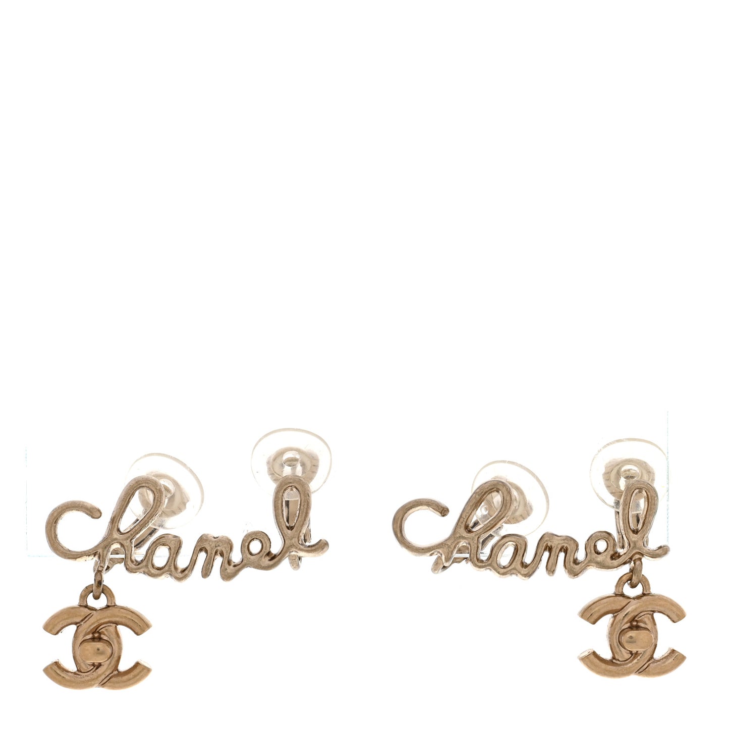 Metal CC Turnlock Climber Clip On Earrings Gold