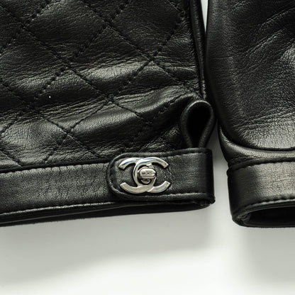 Chanel Lambskin Quilted Fingerless CC Turn Lock Gloves 8 Black 5 of 7
