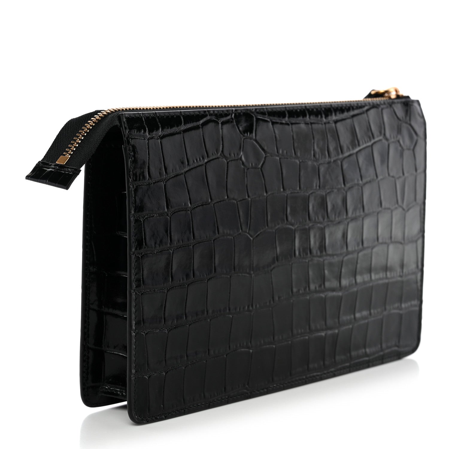 Versace Calfskin Crocodile Embossed La Medusa Pouch Black 3 of 7