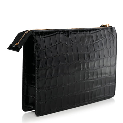 Versace Calfskin Crocodile Embossed La Medusa Pouch Black 3 of 7