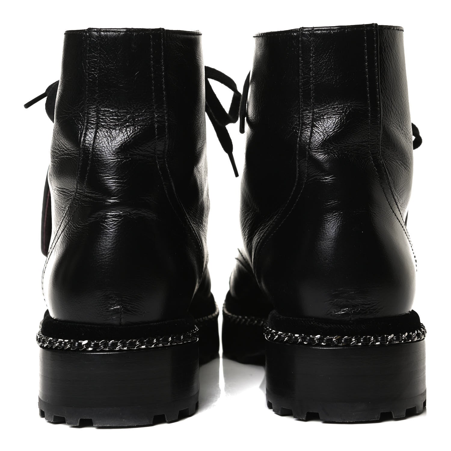 Chanel Crackled Calfskin Velvet Pearl Combat Short Boots 37.5 Black 6 of 15