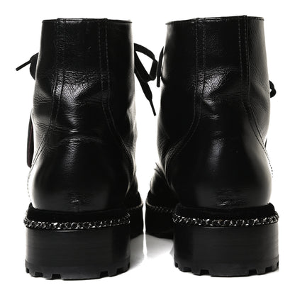 Chanel Crackled Calfskin Velvet Pearl Combat Short Boots 37.5 Black 6 of 15