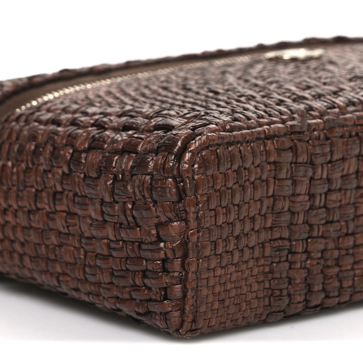 Chanel Braided Raffia Quilted Top Handle Slim Vanity With Chain Brown 9 of 11