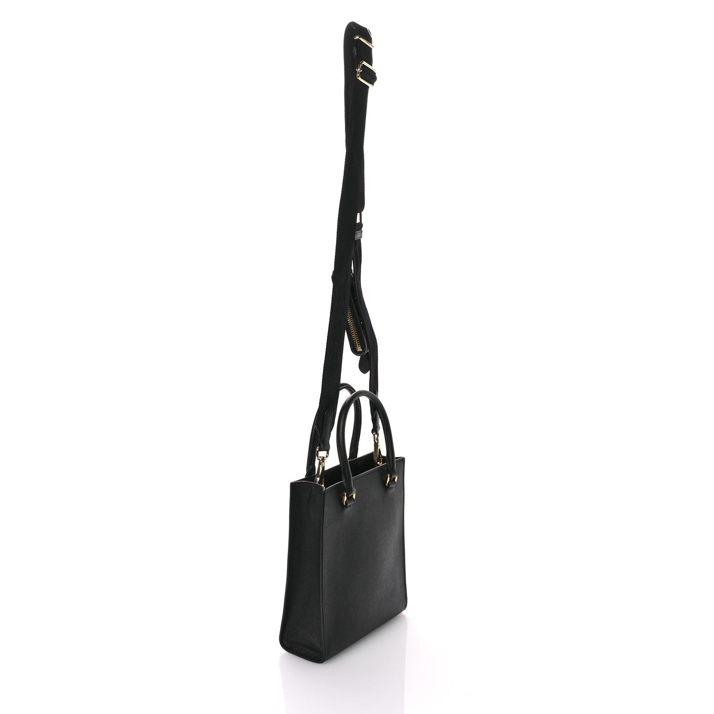 Saffiano Lux Embossed Logo Mini Shoulder Bag Black