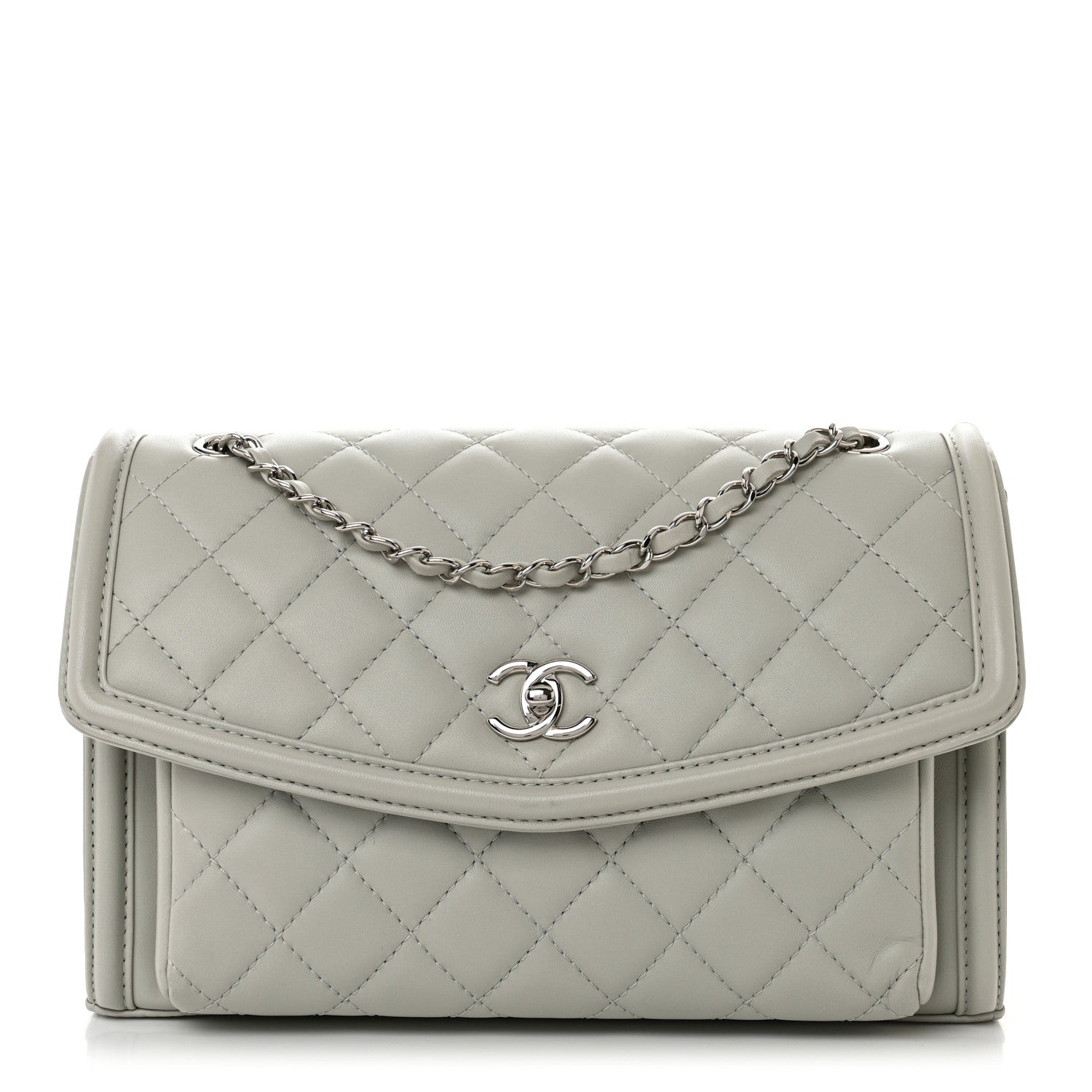 Chanel Lambskin Quilted Large Geometric Flap Light Grey 1 of 13