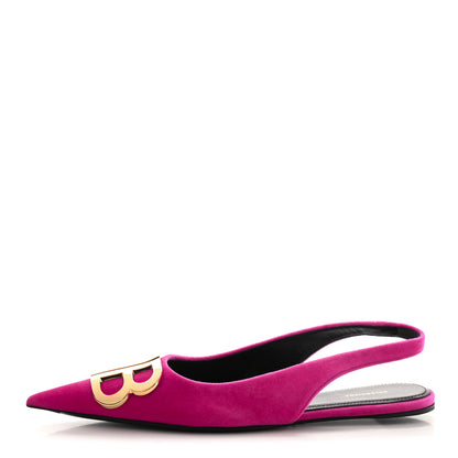 Balenciaga Velvet BB Knife Pointy Toe Slingback Flats 35 Pink 1 of 9