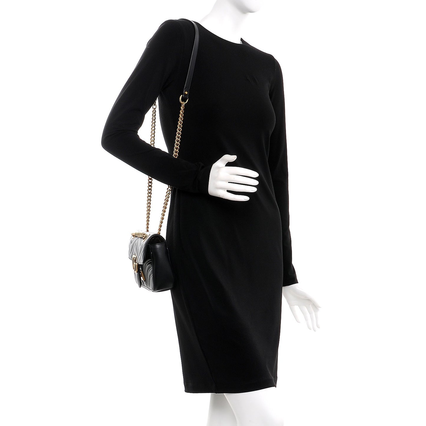 Calfskin Matelasse Mini GG Marmont Shoulder Bag Black