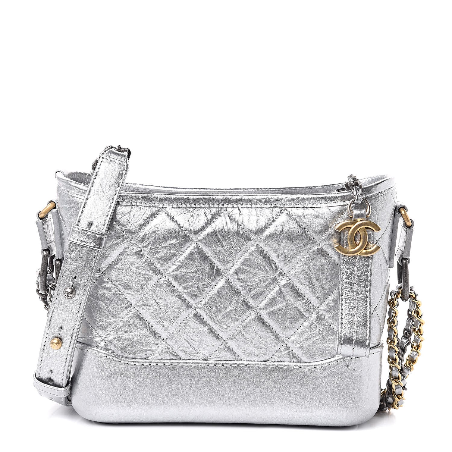 Chanel Metallic Aged Calfskin Quilted Small Gabrielle Hobo Silver 1 of 9
