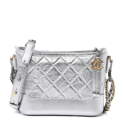 Chanel Metallic Aged Calfskin Quilted Small Gabrielle Hobo Silver 1 of 9