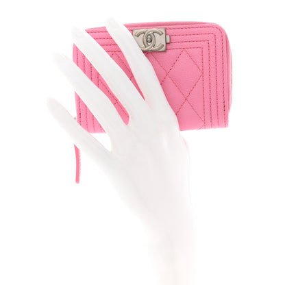 Chanel Caviar Quilted Boy Zip Around Coin Purse Wallet Pink 2 of 7