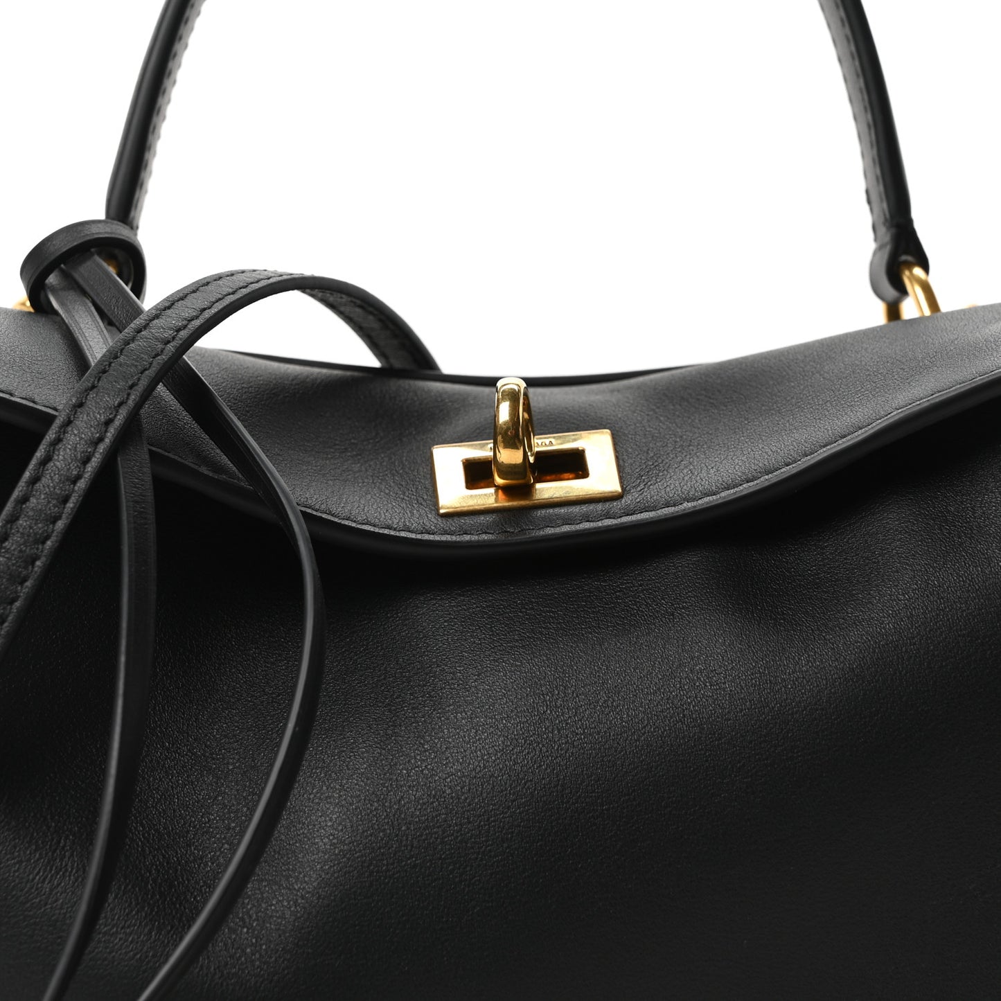 Natural Smooth Calfskin Mini Rodeo Top Handle Handbag Black