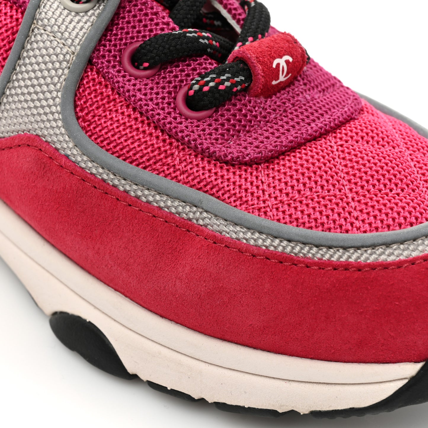 Mesh Suede Calfskin Grained Calfskin Womens CC Sneakers 37.5 Dark Pink Silver