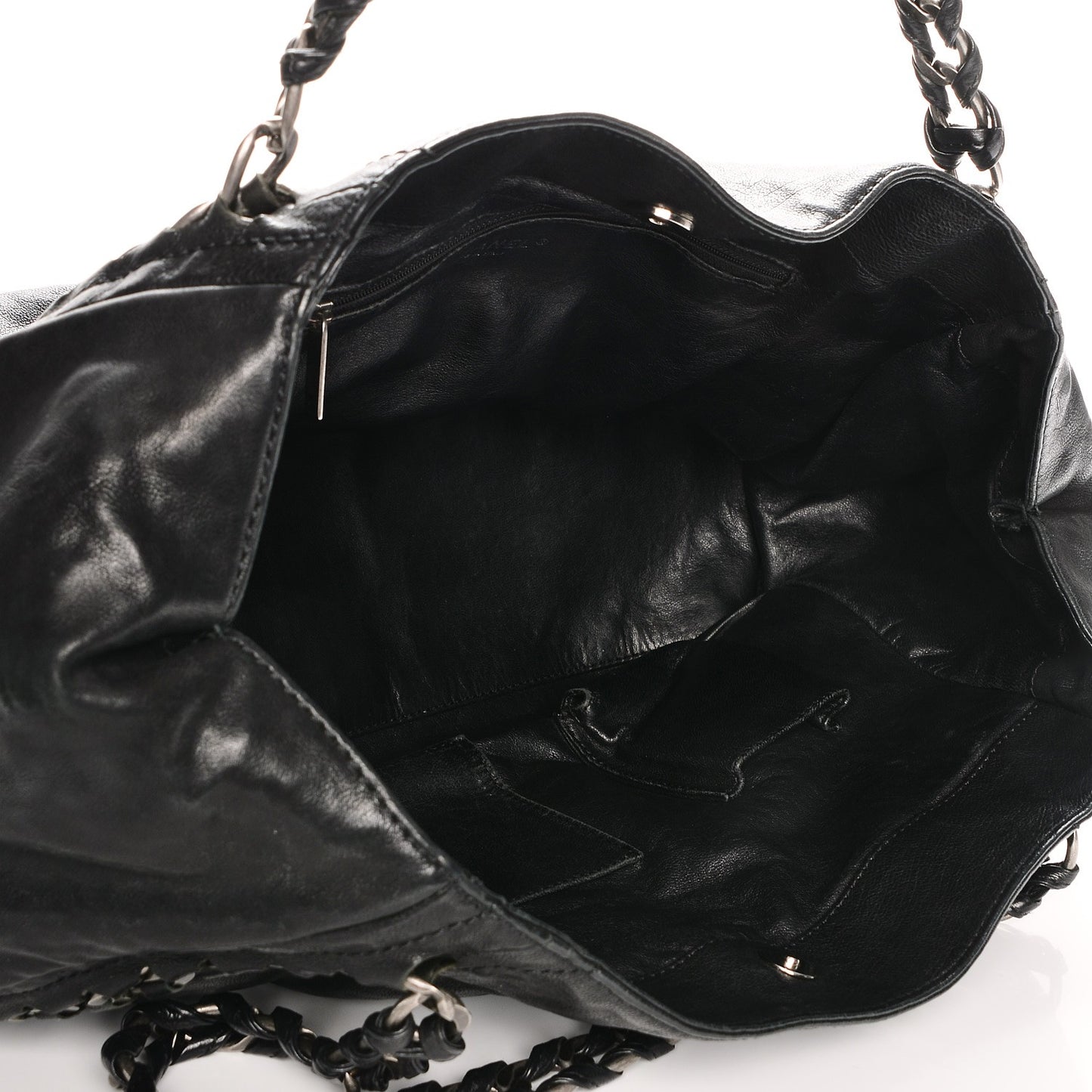 Glazed Caviar East West Modern Chain Tote Black