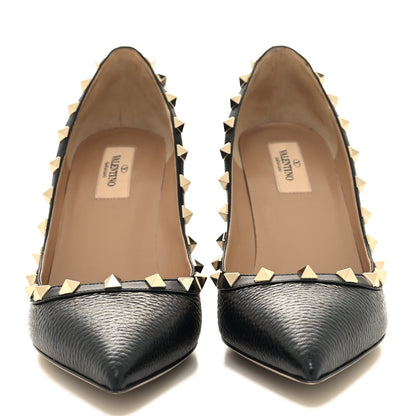 Valentino Garavani Pebbled Calfskin Rockstud 100mm Pumps 39.5 Black 2 of 7
