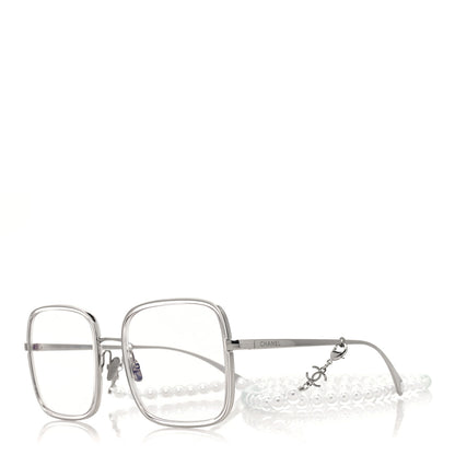 Chanel Metal Removable Pearl Chain Square Eyeglasses 2195-S Silver 1 of 7