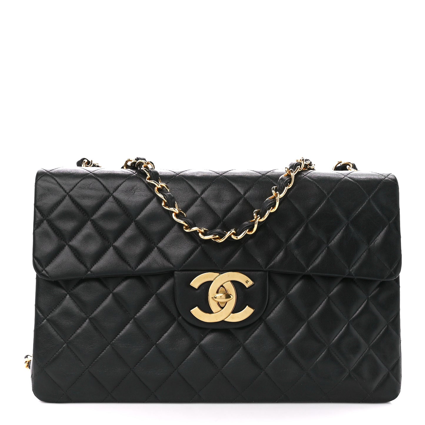 Lambskin Quilted XL Jumbo Single Flap Black