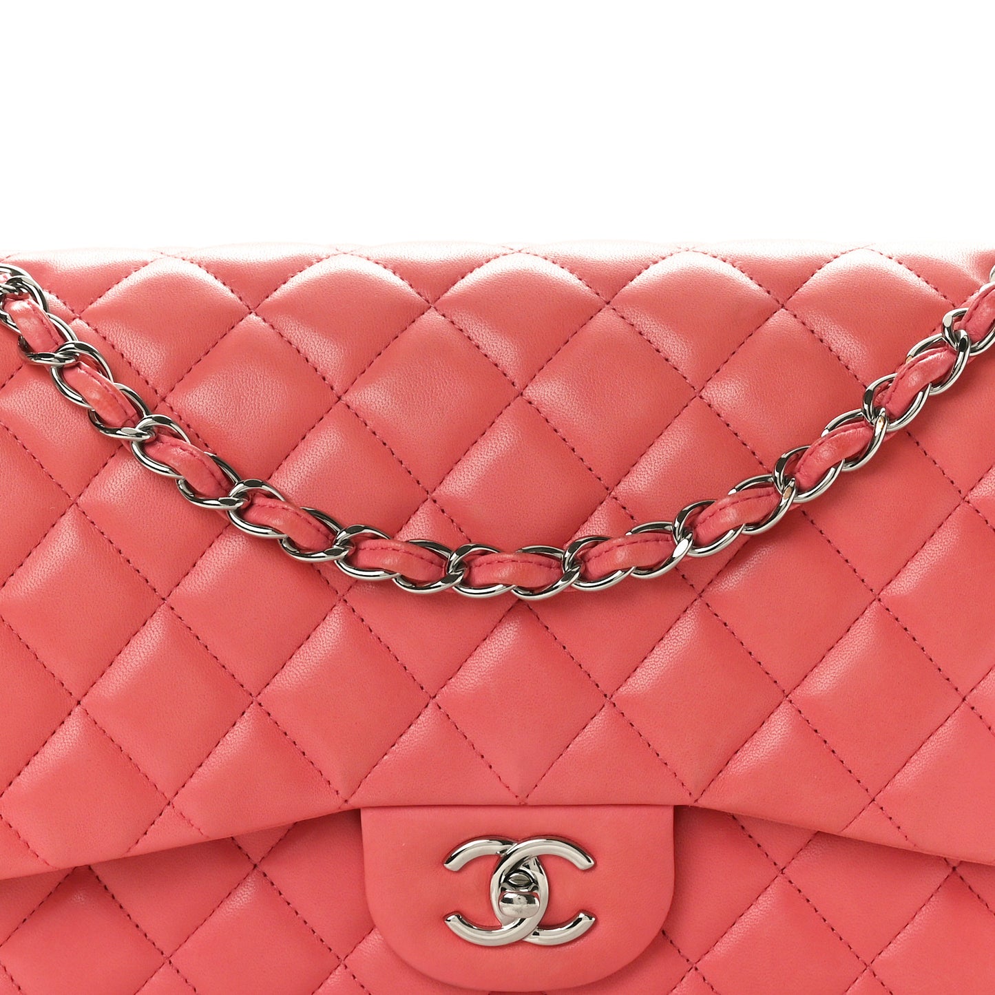 Lambskin Quilted Jumbo Double Flap Pink Pink