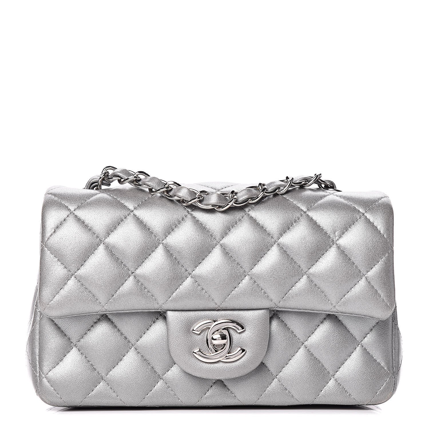 Chanel Metallic Lambskin Quilted Mini Rectangular Flap Silver 1 of 10