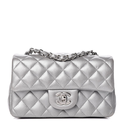 Chanel Metallic Lambskin Quilted Mini Rectangular Flap Silver 1 of 10