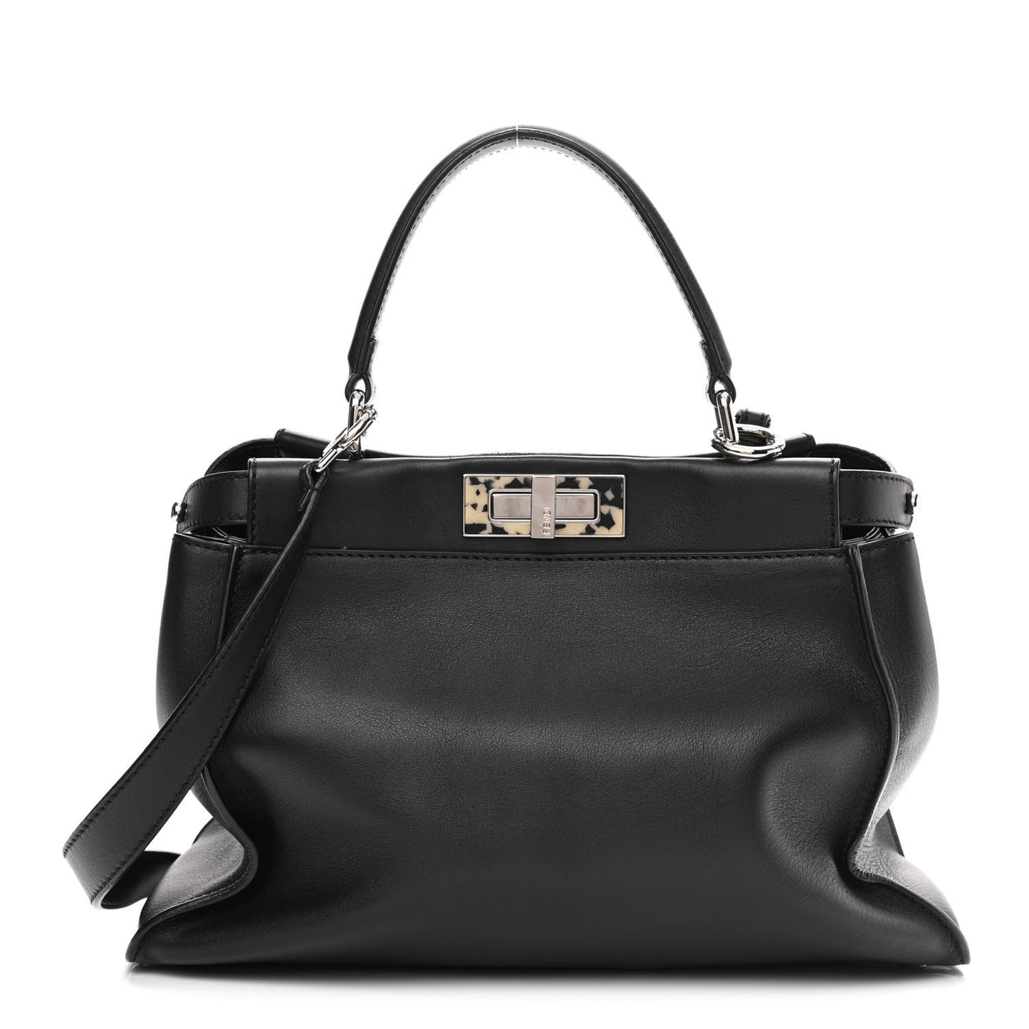 Vitello Dolce Shiny Nappa Plexglass Granite Medium Peekaboo Iconic Satchel Black