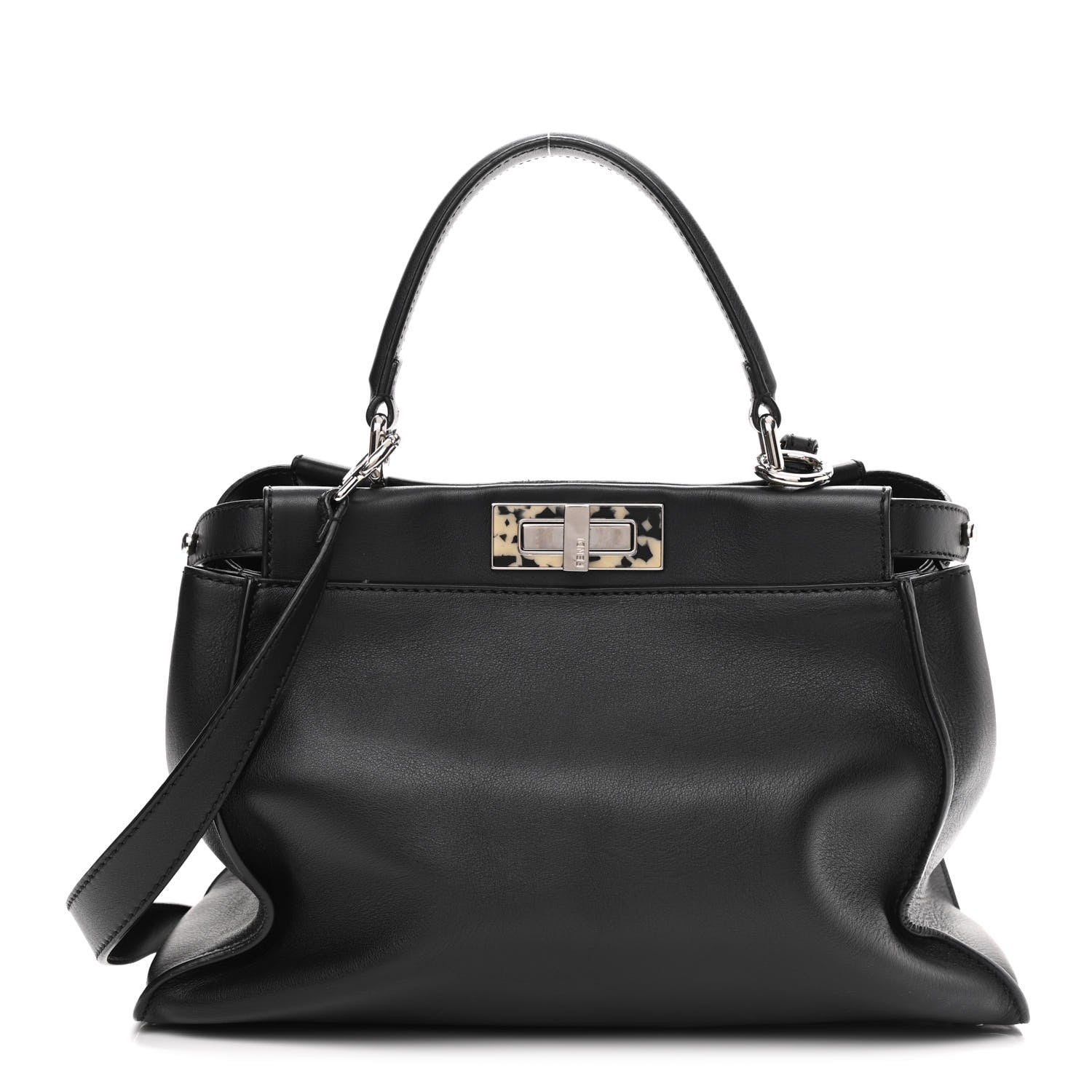 Fendi Vitello Dolce Shiny Nappa Plexglass Granite Medium Peekaboo Iconic Satchel Black 1 of 11